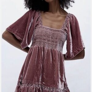 Free People Mauve Velvet Mini Dress